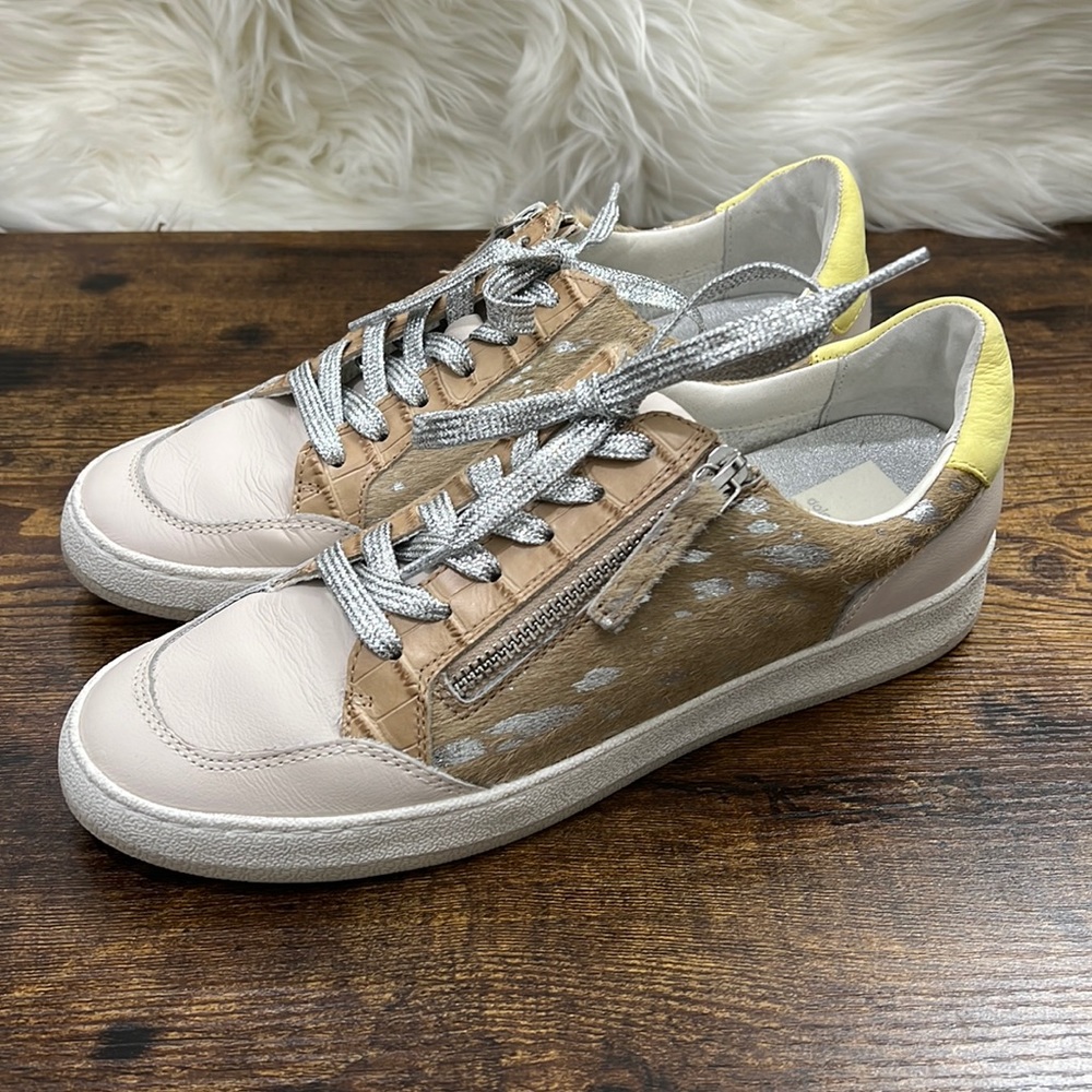 Dolce Vita Miya Fawn Calf Hair Brown White Sneakers Women’s Size 8.5